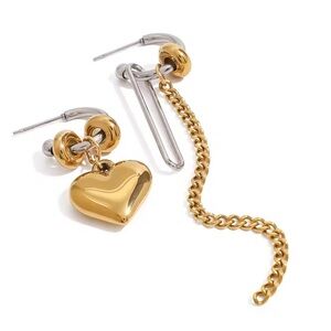 Anthropologie Gold Heart Chain Earrings